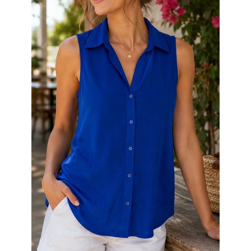Adrianna Papell Womens Sleeveless Blouse Royal‎ Blue Medium Casual Minimalist